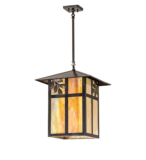 Meyda Lighting Seneca 23" Craftsman Brown Sprig Pendant Light With Beige Iridescent Shade Glass
