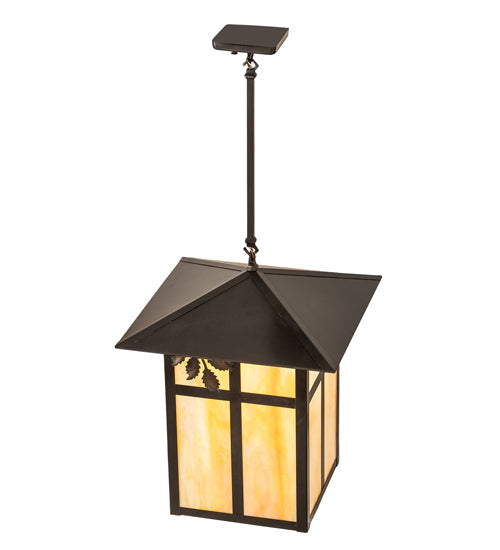 Meyda Lighting Seneca 23" Craftsman Brown Sprig Pendant Light With Beige Iridescent Shade Glass
