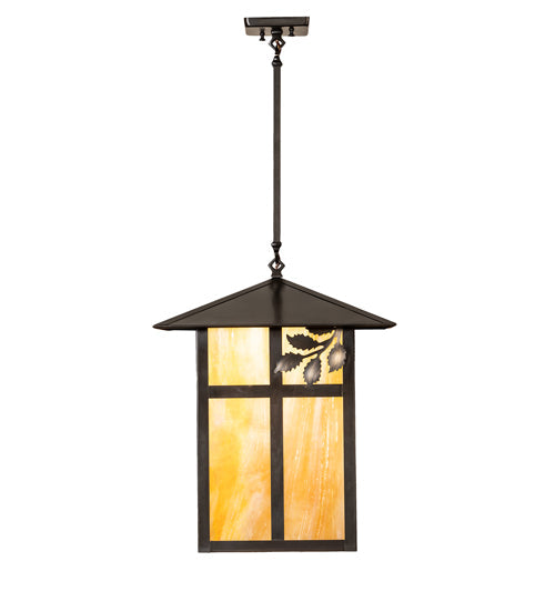Meyda Lighting Seneca 23" Craftsman Brown Sprig Pendant Light With Beige Iridescent Shade Glass
