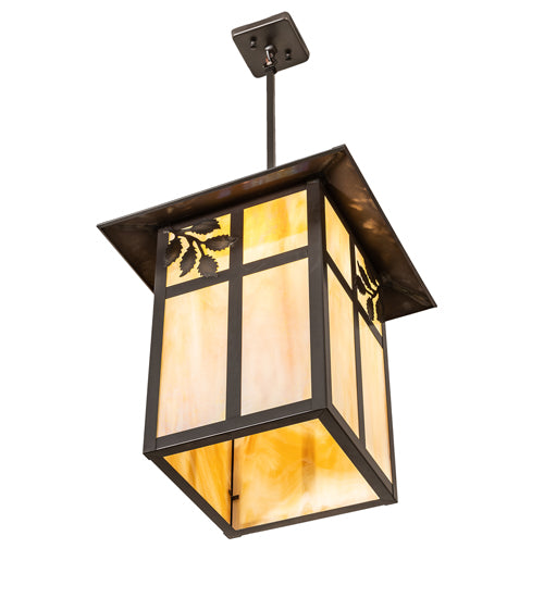 Meyda Lighting Seneca 23" Craftsman Brown Sprig Pendant Light With Beige Iridescent Shade Glass