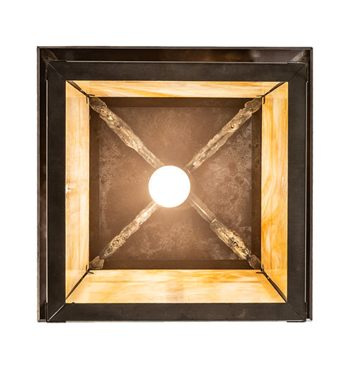 Meyda Lighting Seneca 23" Craftsman Brown Sprig Pendant Light With Beige Iridescent Shade Glass
