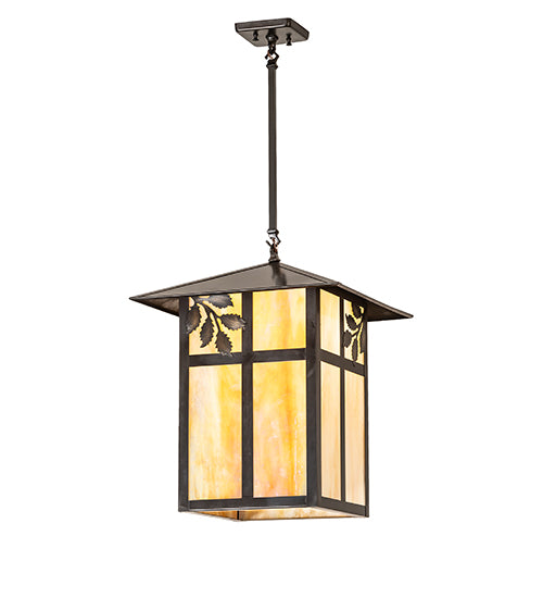 Meyda Lighting Seneca 23" Craftsman Brown Sprig Pendant Light With Beige Iridescent Shade Glass