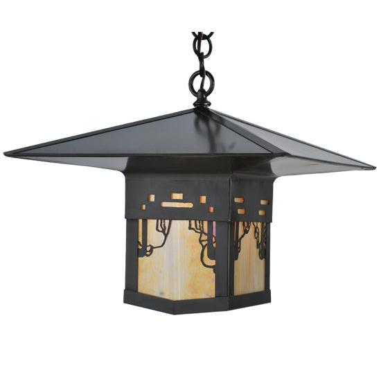 Meyda Lighting Seneca 23" Craftsman Brown Victorian Web Pendant Light With Beige Iridescent Shade Glass