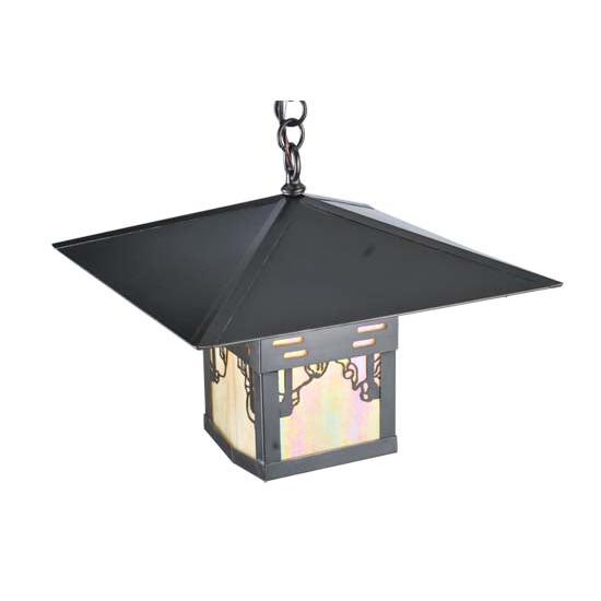 Meyda Lighting Seneca 23" Craftsman Brown Victorian Web Pendant Light With Beige Iridescent Shade Glass