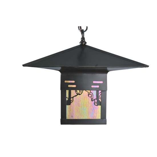 Meyda Lighting Seneca 23" Craftsman Brown Victorian Web Pendant Light With Beige Iridescent Shade Glass