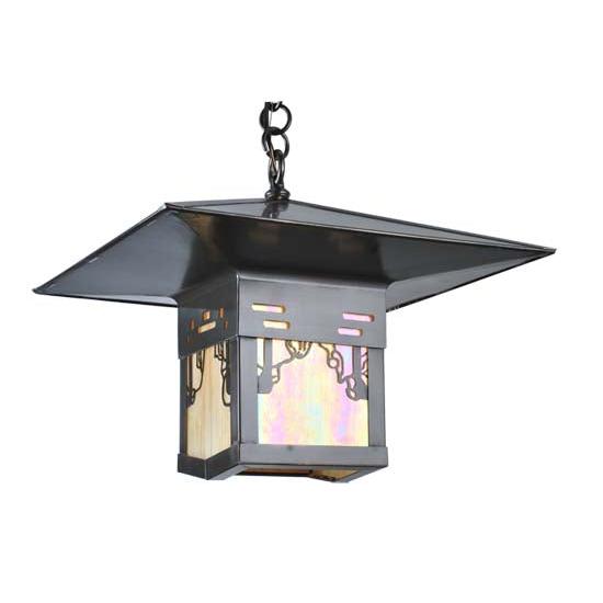 Meyda Lighting Seneca 23" Craftsman Brown Victorian Web Pendant Light With Beige Iridescent Shade Glass