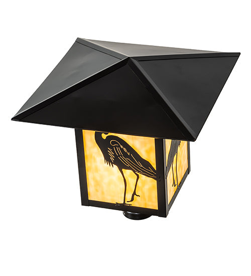 Meyda Lighting Seneca 23" Solar Black Heron Post Mount Light With Beige Art Shade Glass