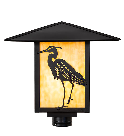 Meyda Lighting Seneca 23" Solar Black Heron Post Mount Light With Beige Art Shade Glass