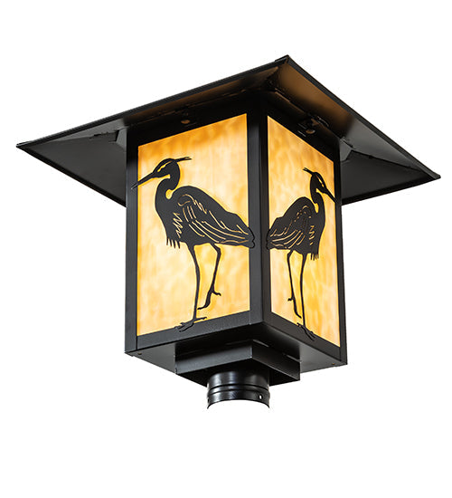 Meyda Lighting Seneca 23" Solar Black Heron Post Mount Light With Beige Art Shade Glass