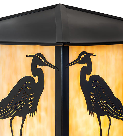 Meyda Lighting Seneca 23" Solar Black Heron Post Mount Light With Beige Art Shade Glass