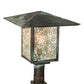 Meyda Lighting Seneca 23" Verdigris Lotus Leaf and Dragonfly Outdoor Post Mount Light With Clear Seeded Shade Glass