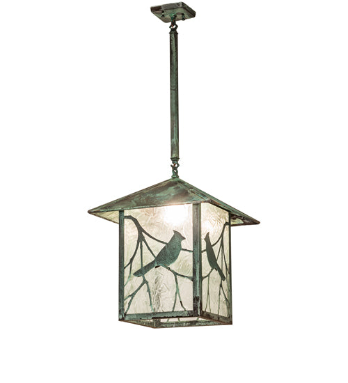 Meyda Lighting Seneca 23" Verdigris Song Bird Pendant Light With Clear Shade Glass