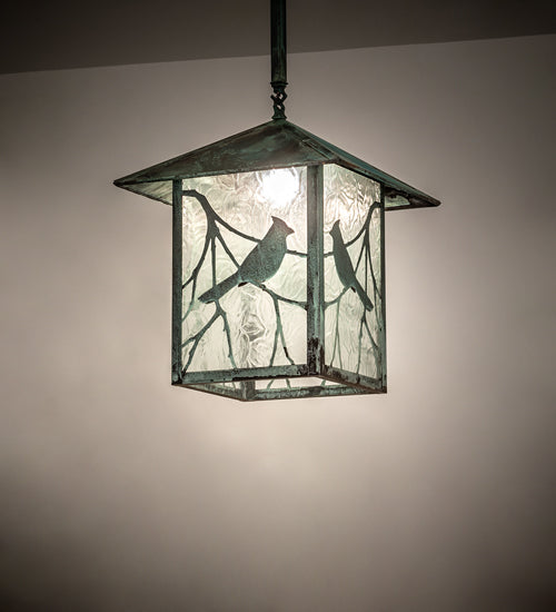 Meyda Lighting Seneca 23" Verdigris Song Bird Pendant Light With Clear Shade Glass