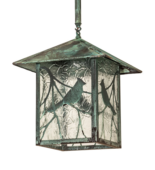 Meyda Lighting Seneca 23" Verdigris Song Bird Pendant Light With Clear Shade Glass