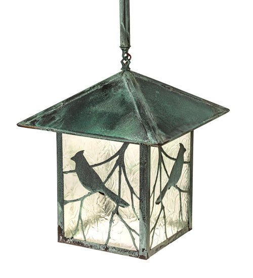 Meyda Lighting Seneca 23" Verdigris Song Bird Pendant Light With Clear Shade Glass