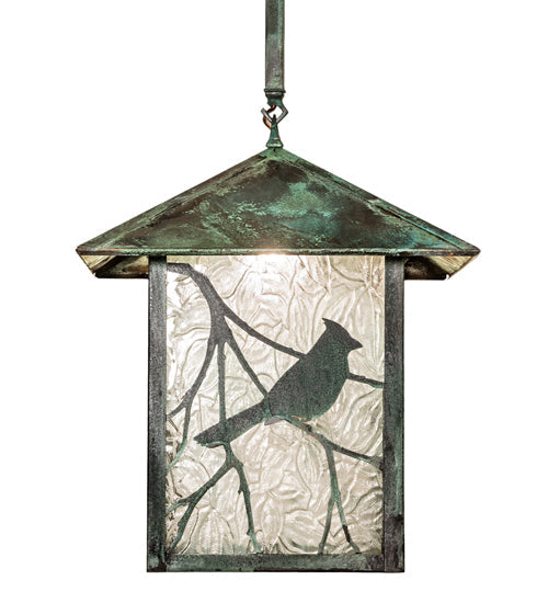 Meyda Lighting Seneca 23" Verdigris Song Bird Pendant Light With Clear Shade Glass