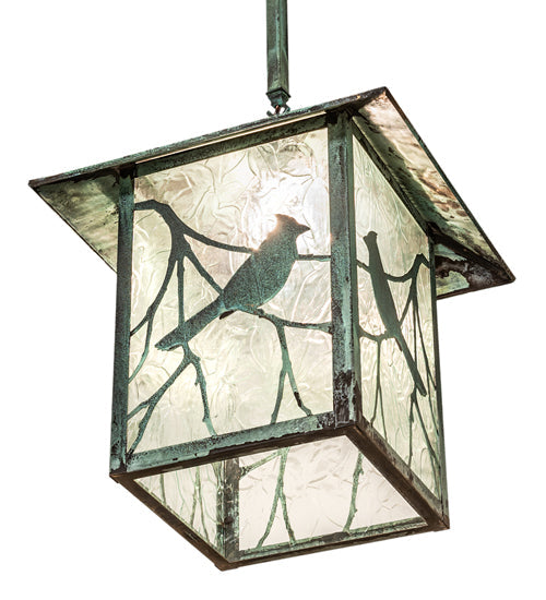 Meyda Lighting Seneca 23" Verdigris Song Bird Pendant Light With Clear Shade Glass