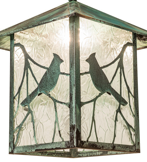 Meyda Lighting Seneca 23" Verdigris Song Bird Pendant Light With Clear Shade Glass