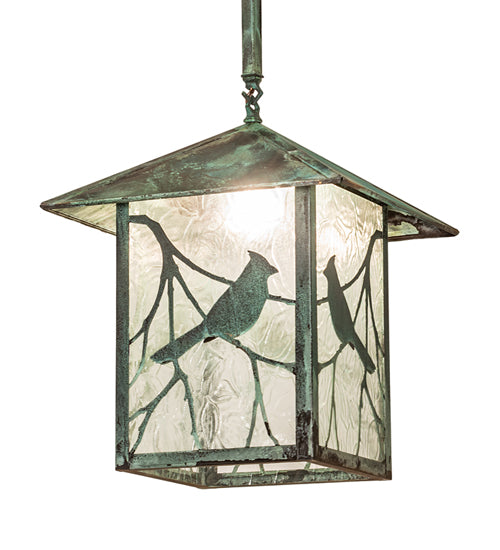 Meyda Lighting Seneca 23" Verdigris Song Bird Pendant Light With Clear Shade Glass