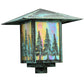 Meyda Lighting Seneca 23" Verdigris Tall Pines Post Mount Light With Beige Iridescent Art Shade Glass
