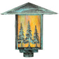 Meyda Lighting Seneca 23" Verdigris Tall Pines Post Mount Light With Beige Iridescent Art Shade Glass