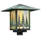 Meyda Lighting Seneca 23" Verdigris Tall Pines Post Mount Light With Beige Iridescent Art Shade Glass