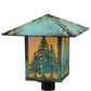 Meyda Lighting Seneca 23" Verdigris Tall Pines Post Mount Light With Beige Iridescent Shade Glass
