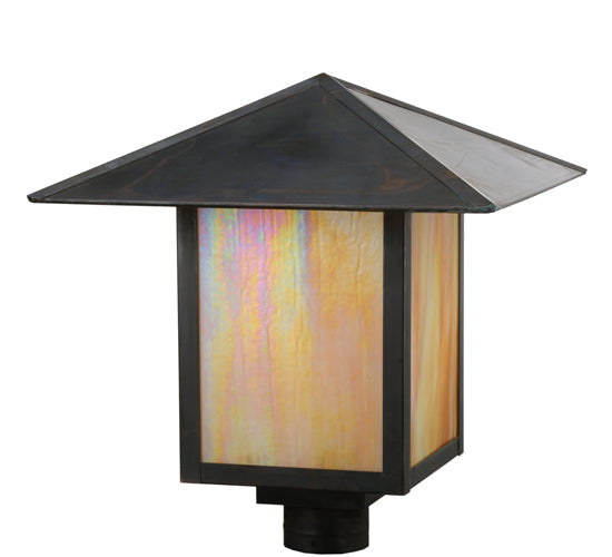 Meyda Lighting Seneca 23" Vintage Copper Prime Post Mount Light With Beige Iridescent Shade Glass