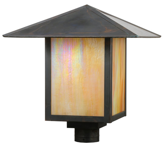 Meyda Lighting Seneca 23" Vintage Copper Prime Post Mount Light With Beige Iridescent Shade Glass
