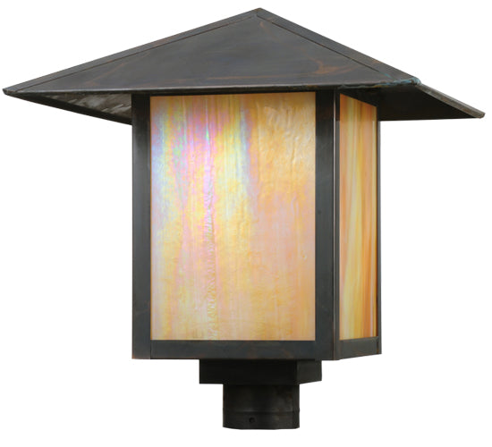 Meyda Lighting Seneca 23" Vintage Copper Prime Post Mount Light With Beige Iridescent Shade Glass