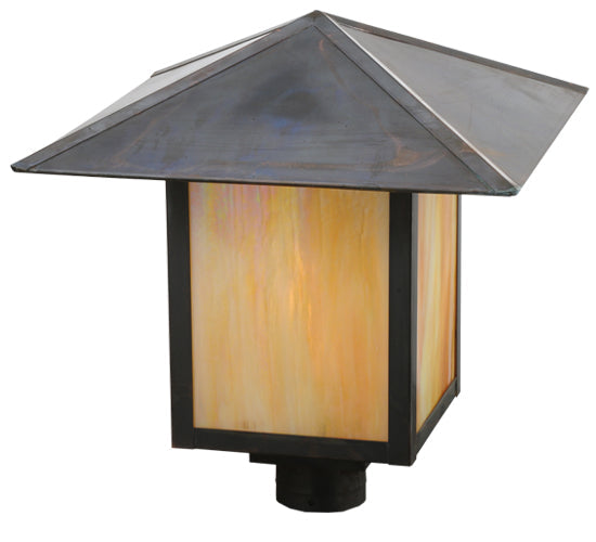 Meyda Lighting Seneca 23" Vintage Copper Prime Post Mount Light With Beige Iridescent Shade Glass