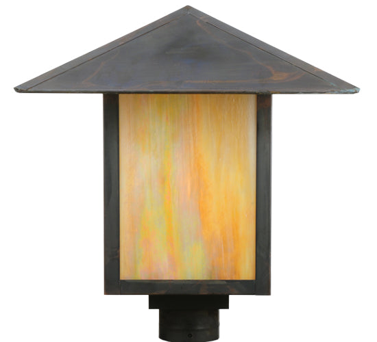 Meyda Lighting Seneca 23" Vintage Copper Prime Post Mount Light With Beige Iridescent Shade Glass
