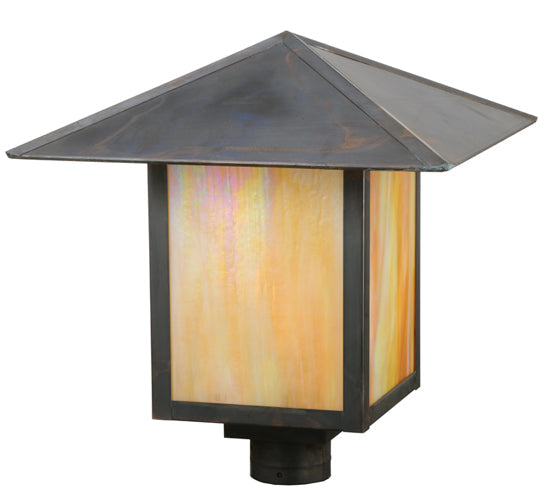 Meyda Lighting Seneca 23" Vintage Copper Prime Post Mount Light With Beige Iridescent Shade Glass