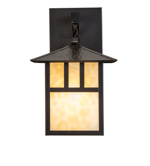 Meyda Lighting Seneca 239611 9" Craftsman Brown "T" Mission Straight Arm Wall Sconce With Beige Art Shade Glass