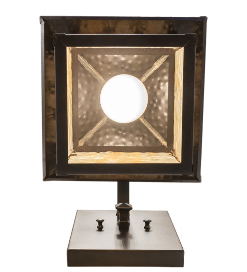 Meyda Lighting Seneca 239611 9" Craftsman Brown "T" Mission Straight Arm Wall Sconce With Beige Art Shade Glass