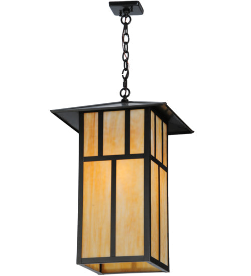 Meyda Lighting Seneca 24" 3-Light Craftsman Brown Double Bar Mission Pendant Light With Beige Art Shade Glass