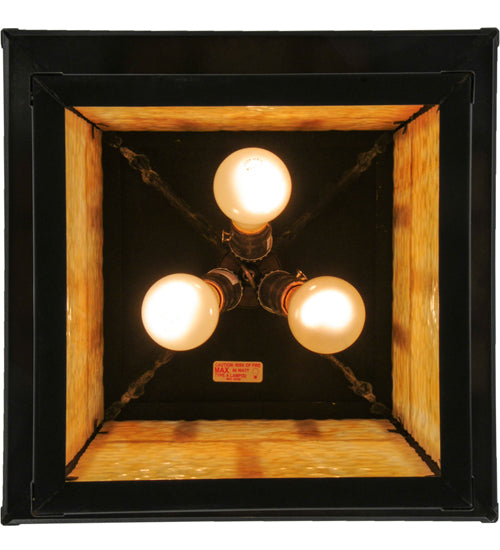 Meyda Lighting Seneca 24" 3-Light Craftsman Brown Double Bar Mission Pendant Light With Beige Art Shade Glass