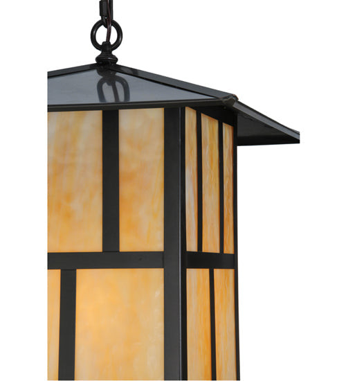 Meyda Lighting Seneca 24" 3-Light Craftsman Brown Double Bar Mission Pendant Light With Beige Art Shade Glass