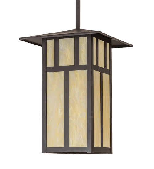 Meyda Lighting Seneca 24" 3-Light Oil Rubbed Bronze Double Bar Mission Pendant Light With Beige Botticino Idalight Shade