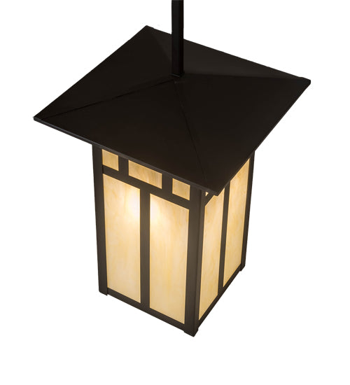 Meyda Lighting Seneca 24" 3-Light Oil Rubbed Bronze Double Bar Mission Pendant Light With Beige Botticino Idalight Shade