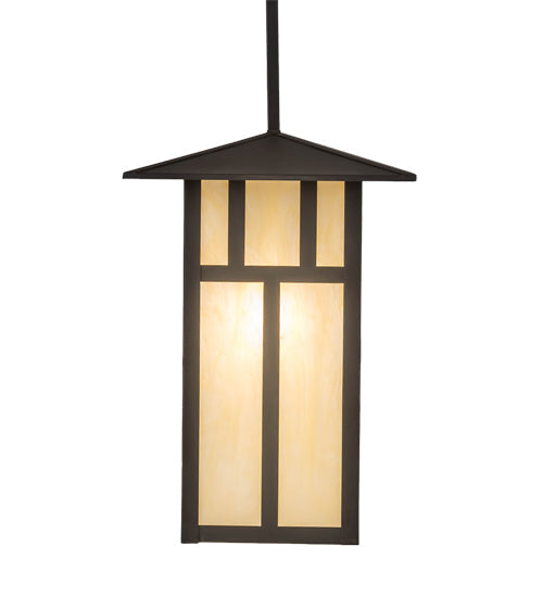 Meyda Lighting Seneca 24" 3-Light Oil Rubbed Bronze Double Bar Mission Pendant Light With Beige Botticino Idalight Shade
