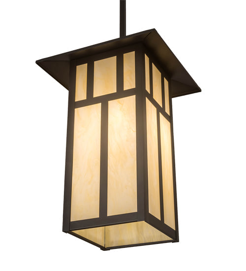 Meyda Lighting Seneca 24" 3-Light Oil Rubbed Bronze Double Bar Mission Pendant Light With Beige Botticino Idalight Shade