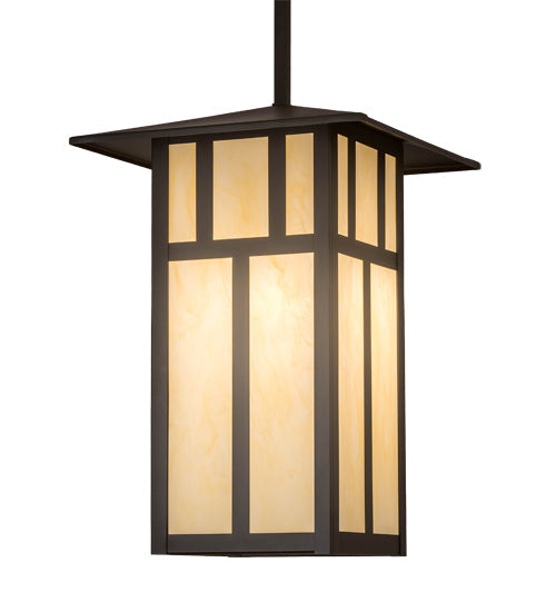 Meyda Lighting Seneca 24" 3-Light Oil Rubbed Bronze Double Bar Mission Pendant Light With Beige Botticino Idalight Shade