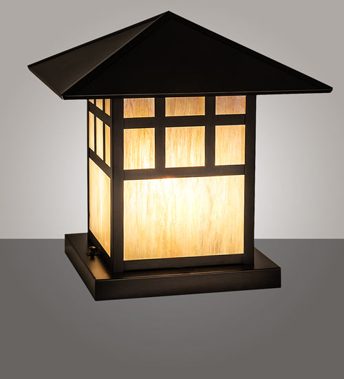 Meyda Lighting Seneca 24" Craftsman Brown On Brass Watchtower Outdoor Pier Mount Light With Beige Iridescent Shade Glass