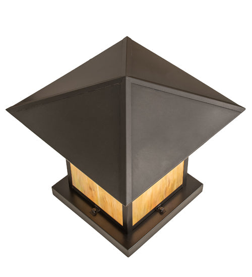 Meyda Lighting Seneca 24" Craftsman Brown On Brass Watchtower Outdoor Pier Mount Light With Beige Iridescent Shade Glass