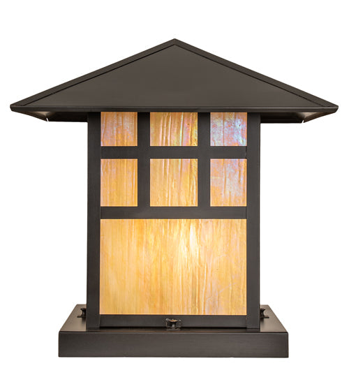 Meyda Lighting Seneca 24" Craftsman Brown On Brass Watchtower Outdoor Pier Mount Light With Beige Iridescent Shade Glass