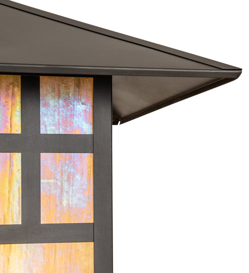 Meyda Lighting Seneca 24" Craftsman Brown On Brass Watchtower Outdoor Pier Mount Light With Beige Iridescent Shade Glass