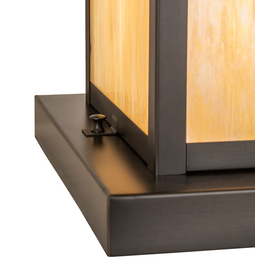 Meyda Lighting Seneca 24" Craftsman Brown On Brass Watchtower Outdoor Pier Mount Light With Beige Iridescent Shade Glass