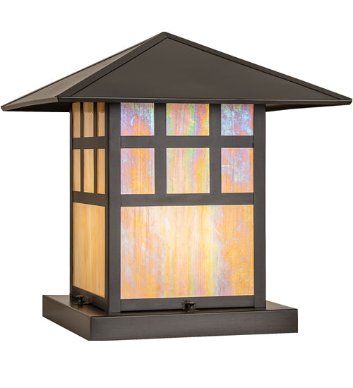 Meyda Lighting Seneca 24" Craftsman Brown On Brass Watchtower Outdoor Pier Mount Light With Beige Iridescent Shade Glass