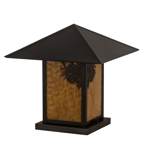 Meyda Lighting Seneca 24" Craftsman Brown Winter Pine Outdoor Pier Mount Light With Beige Art Shade Glass